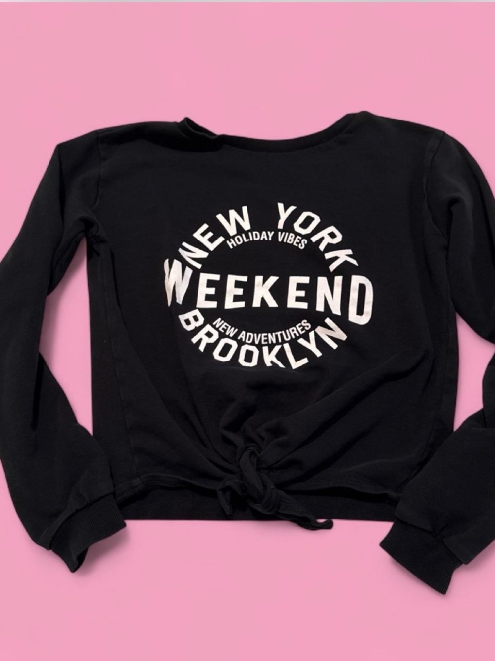 H&M Black Weekend New York Brooklyn Tie-Hem Sweatshirt Girl size 14+